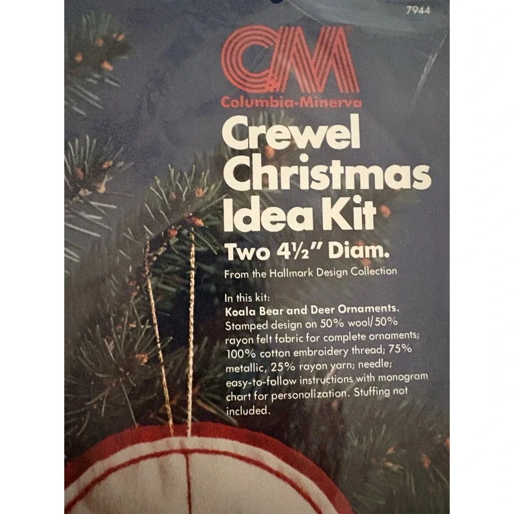 Columbia Minerva Crewel Christmas Idea Kit #7944 Ornaments Koala Deer 1976 NOS